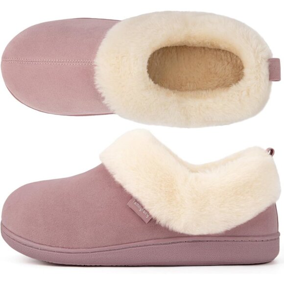 Women's Warm Winter Light Pink Velvet Fuzzy Collar House Slippers Bootie Shoes - Picture 1 of 6